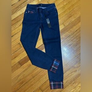 ABS Allen Schwartz NWT Darkwash Plaid Trim Cuffed Jeans Sz 26